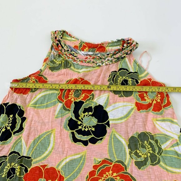 Crown & Ivy Sleeveless Braid Trim Tank Top Shirt Blouse Floral Coral Orange M - Picture 7 of 10